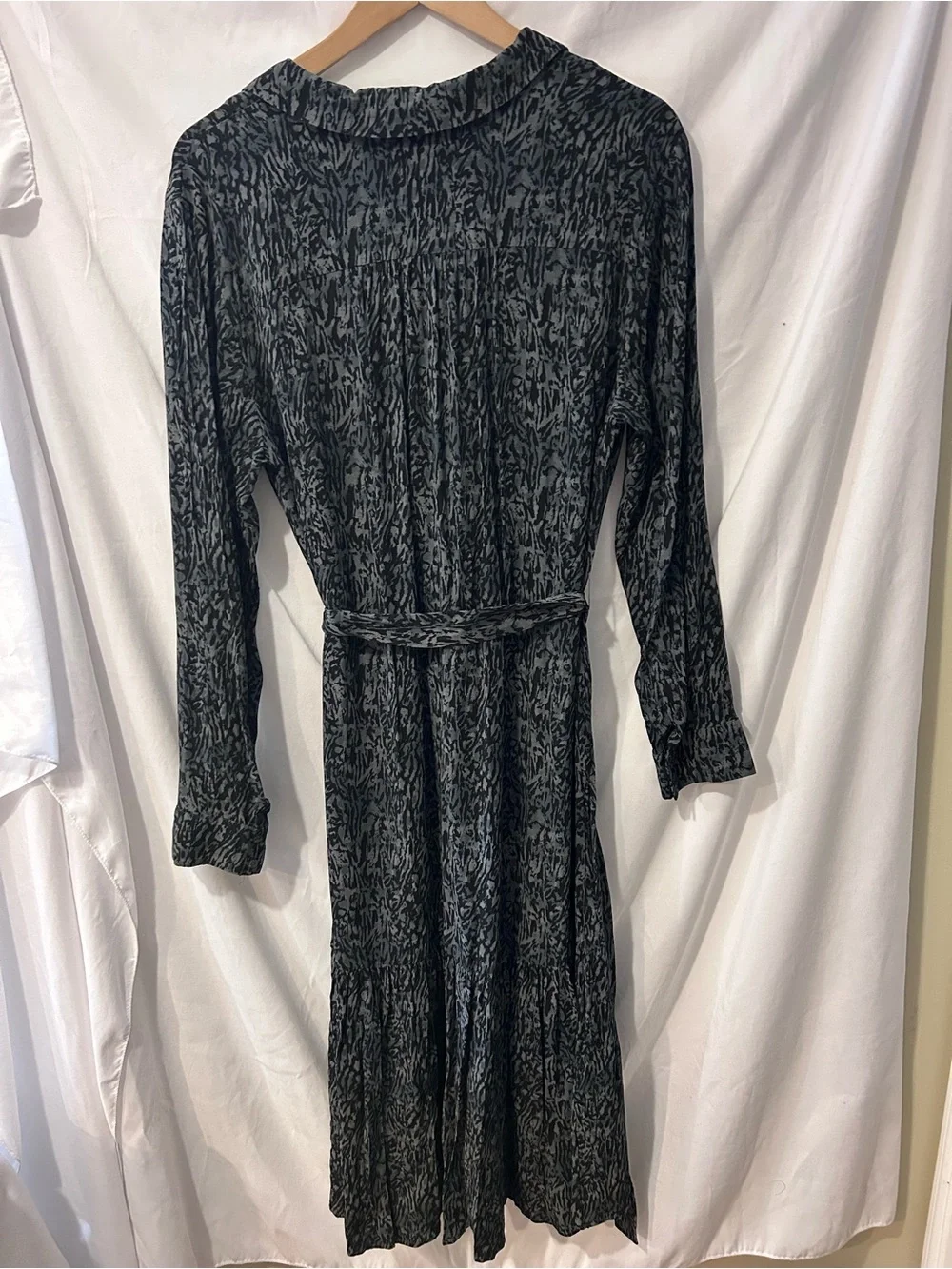 Rails Beatrice Midi Shirt dress Charcoal Abstract Animal Print Ruffle Hem